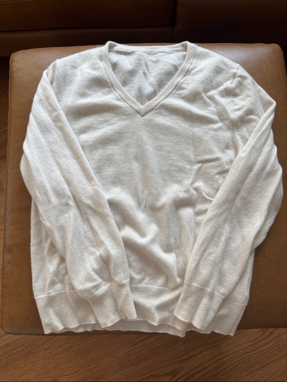 Quince Womens Mongolian Cashmere V-Neck Sweater in Ivory, size XL